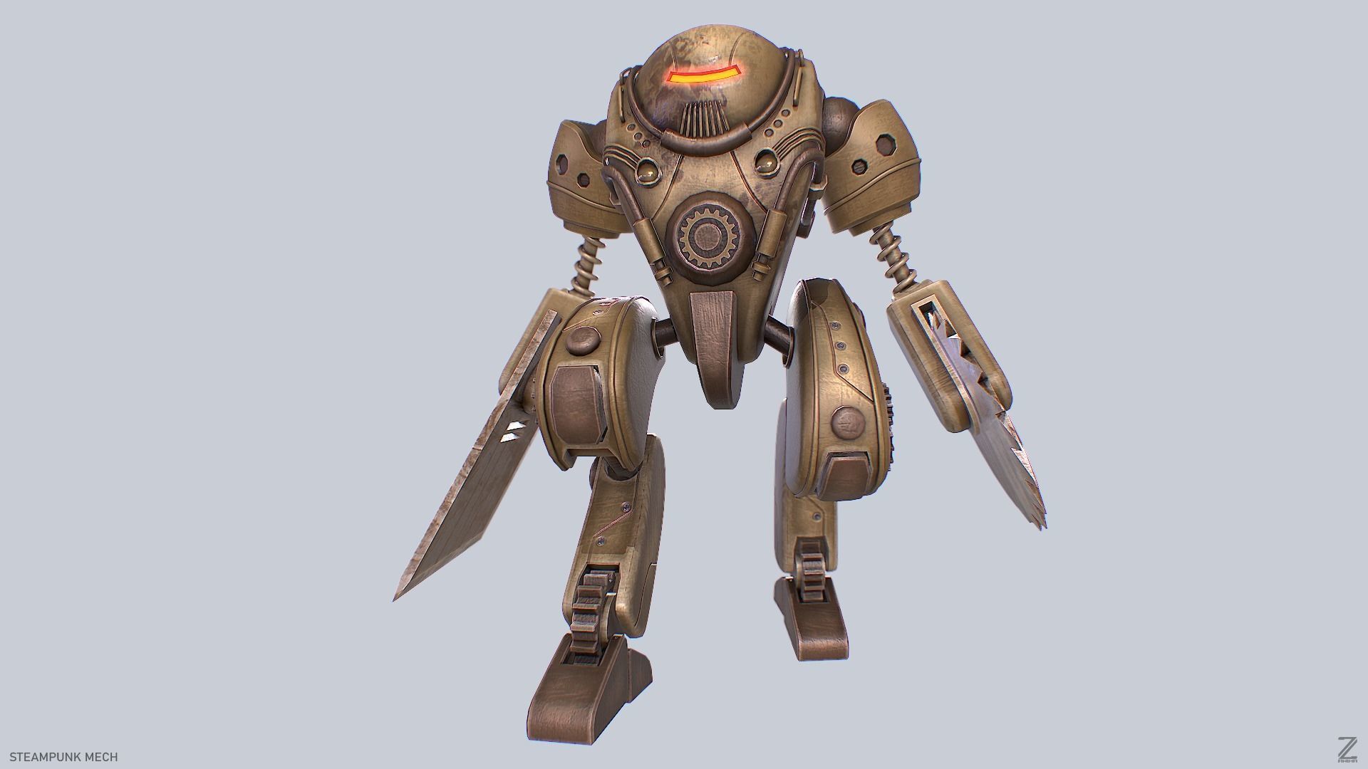 Steampunk mech Low-poly 3D model_8