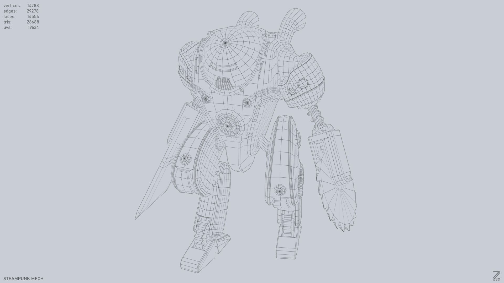 Steampunk mech Low-poly 3D model_15