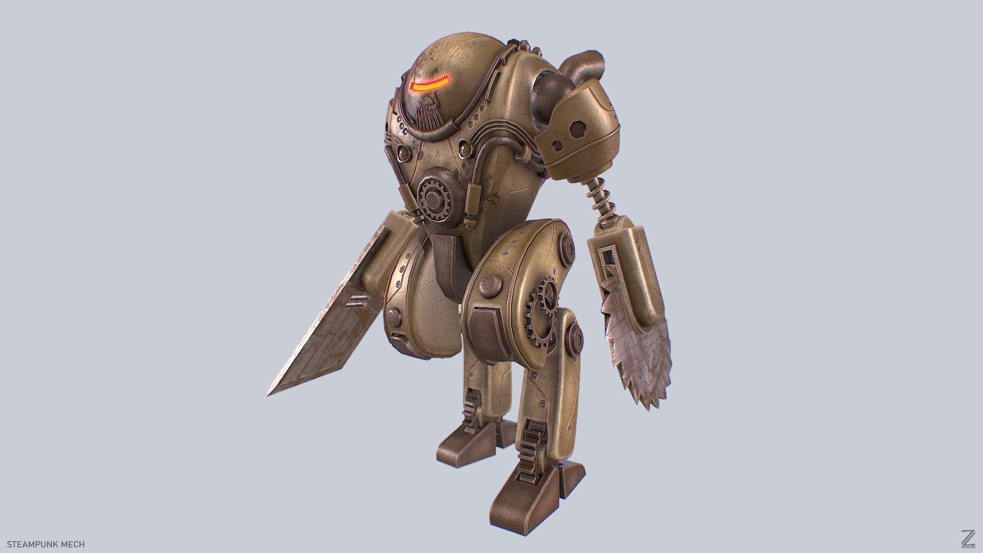 Steampunk mech Low-poly 3D model_2
