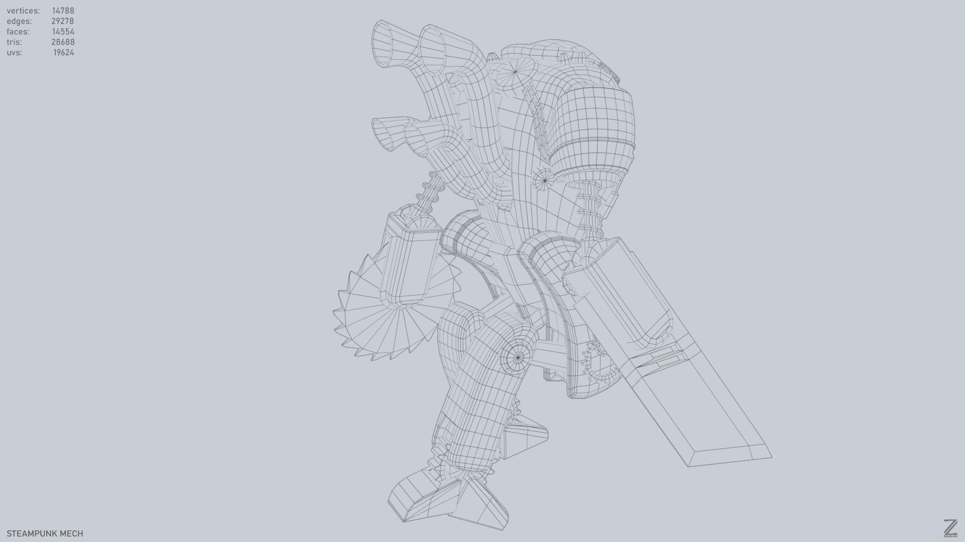 Steampunk mech Low-poly 3D model_13