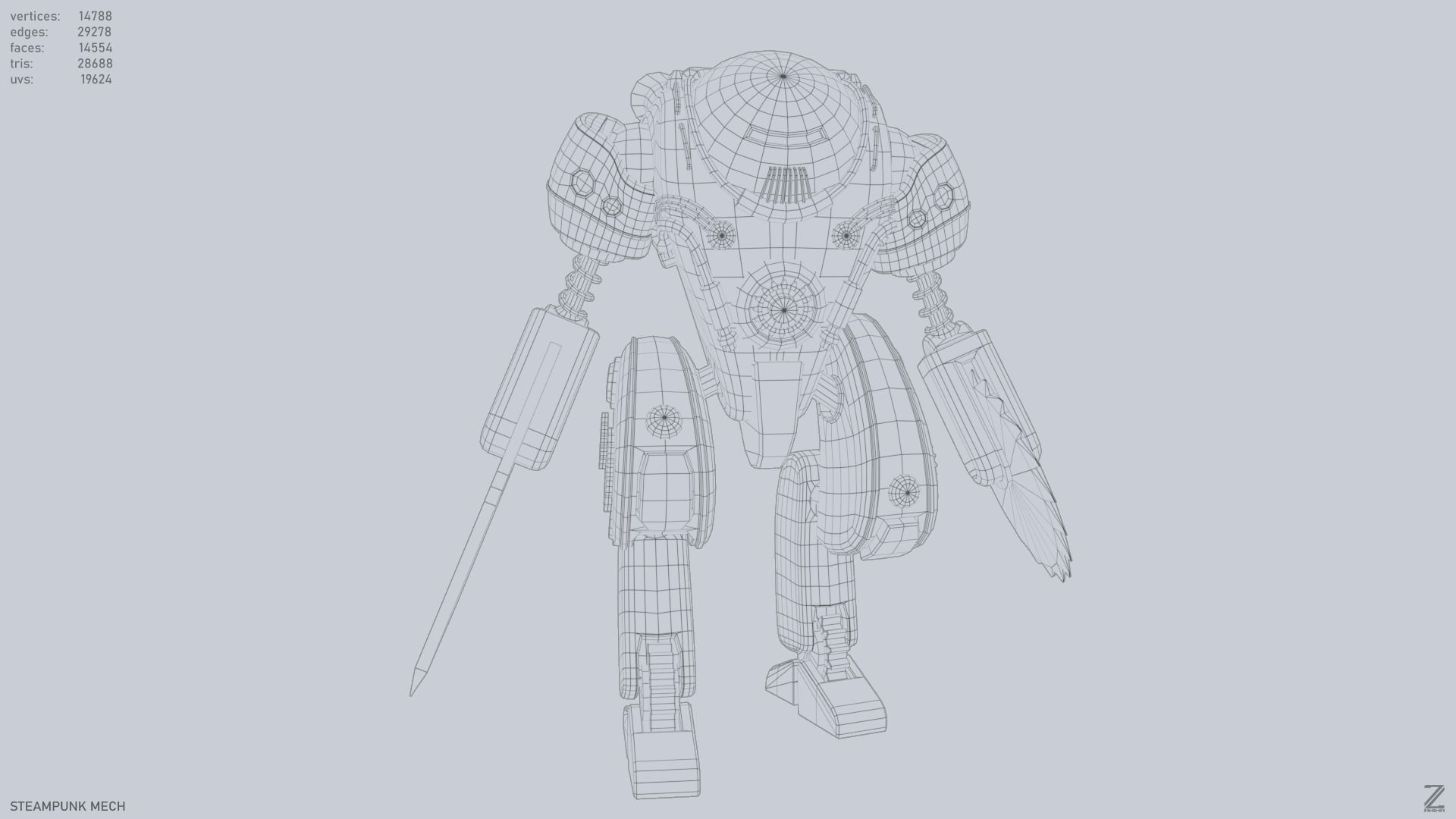 Steampunk mech Low-poly 3D model_16