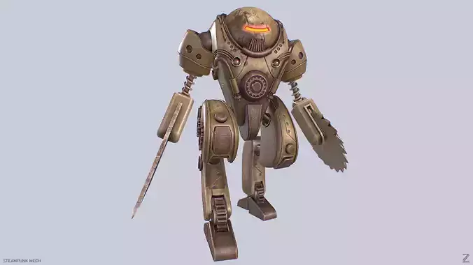 Steampunk mech Low-poly 3D model