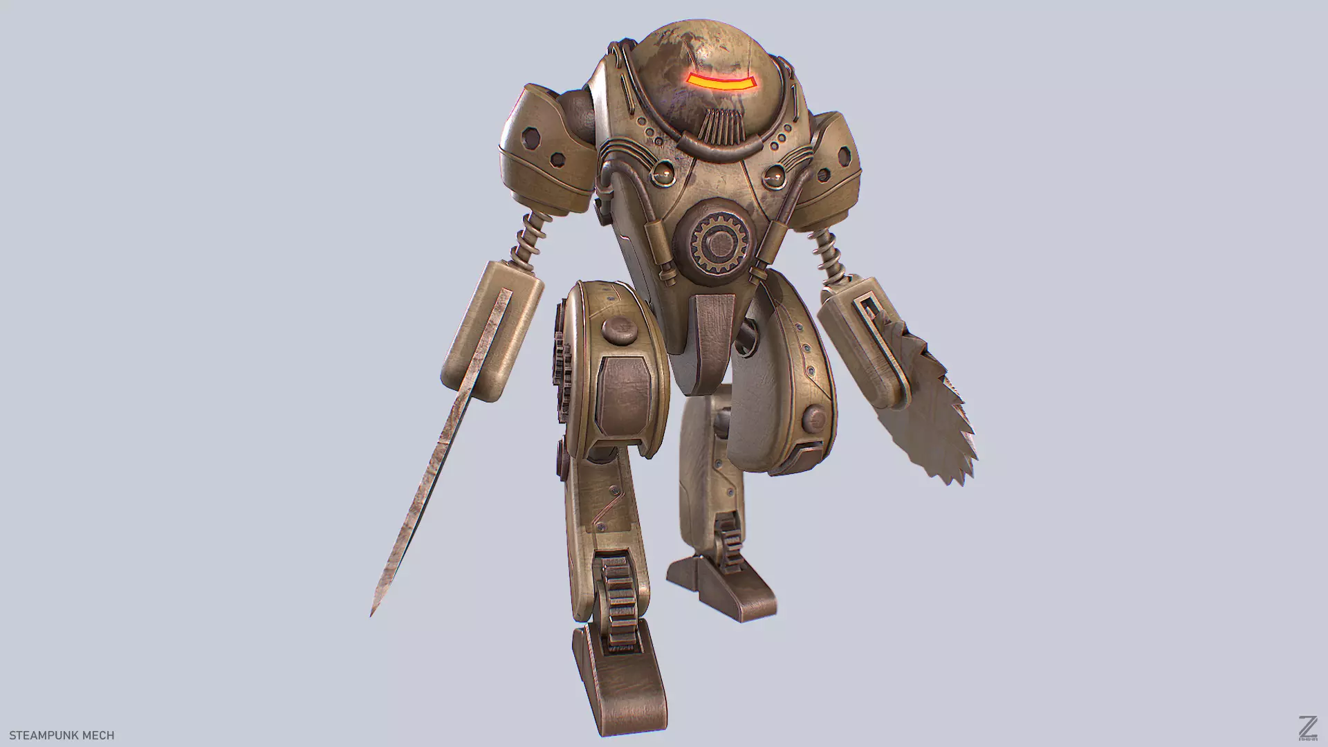 Steampunk mech Low-poly 3D model_0
