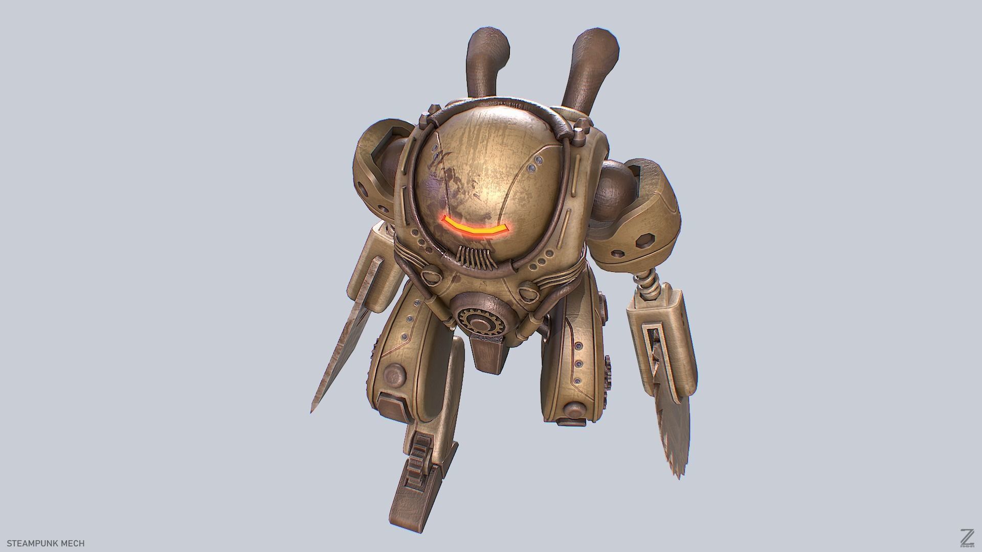 Steampunk mech Low-poly 3D model_9