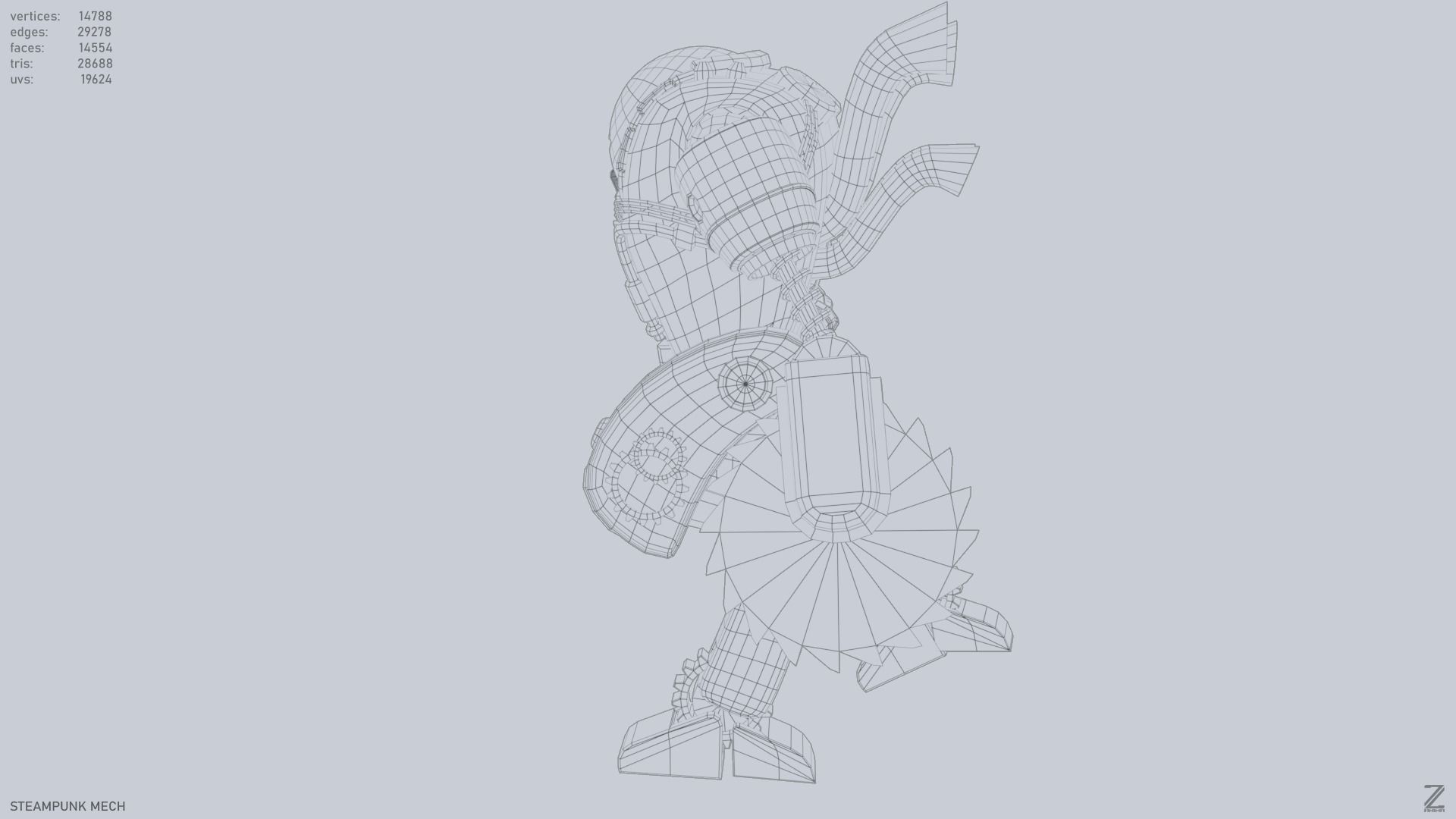 Steampunk mech Low-poly 3D model_11