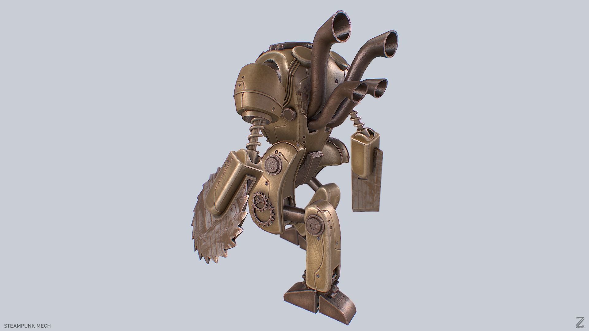 Steampunk mech Low-poly 3D model_5