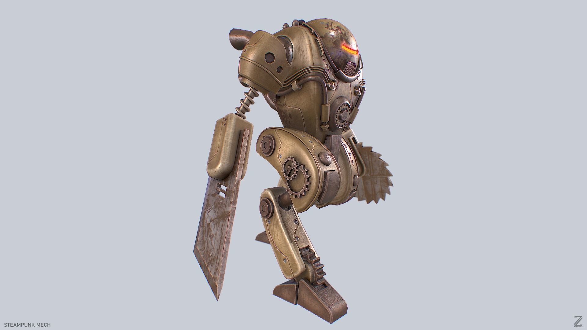 Steampunk mech Low-poly 3D model_7