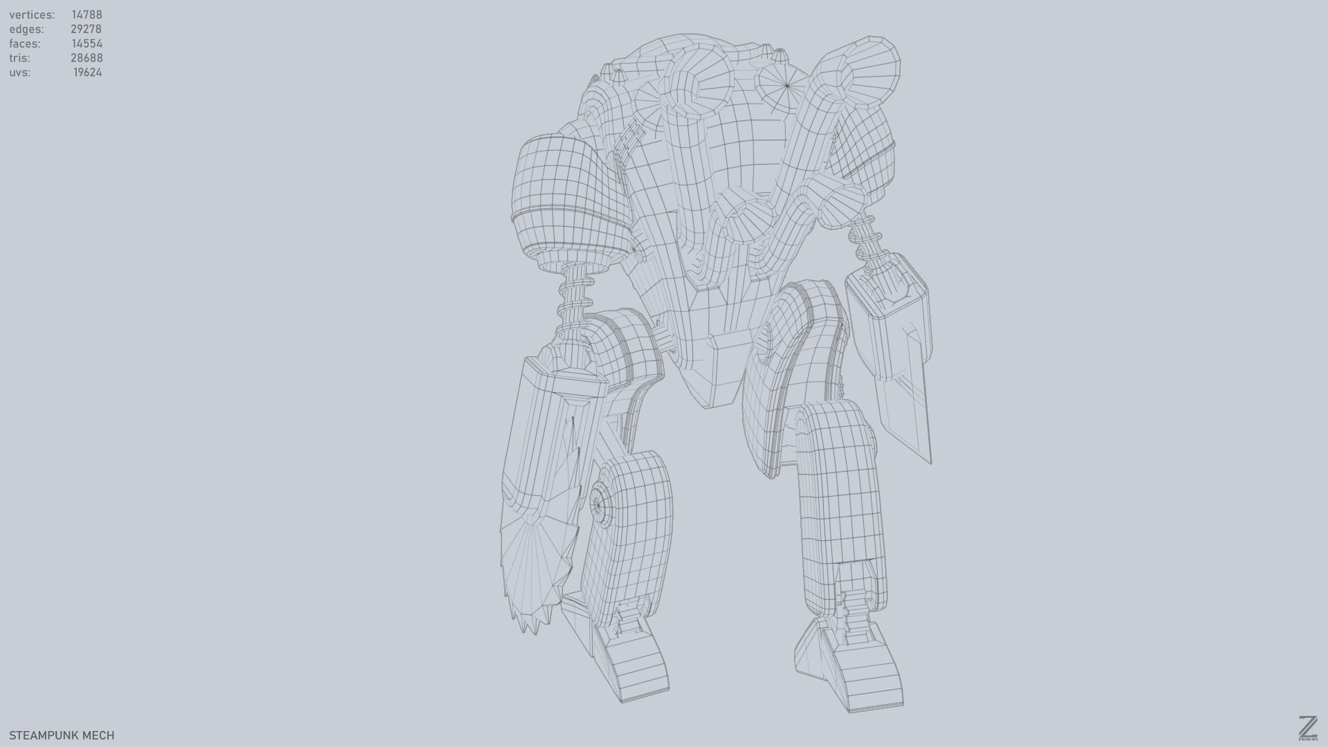 Steampunk mech Low-poly 3D model_12