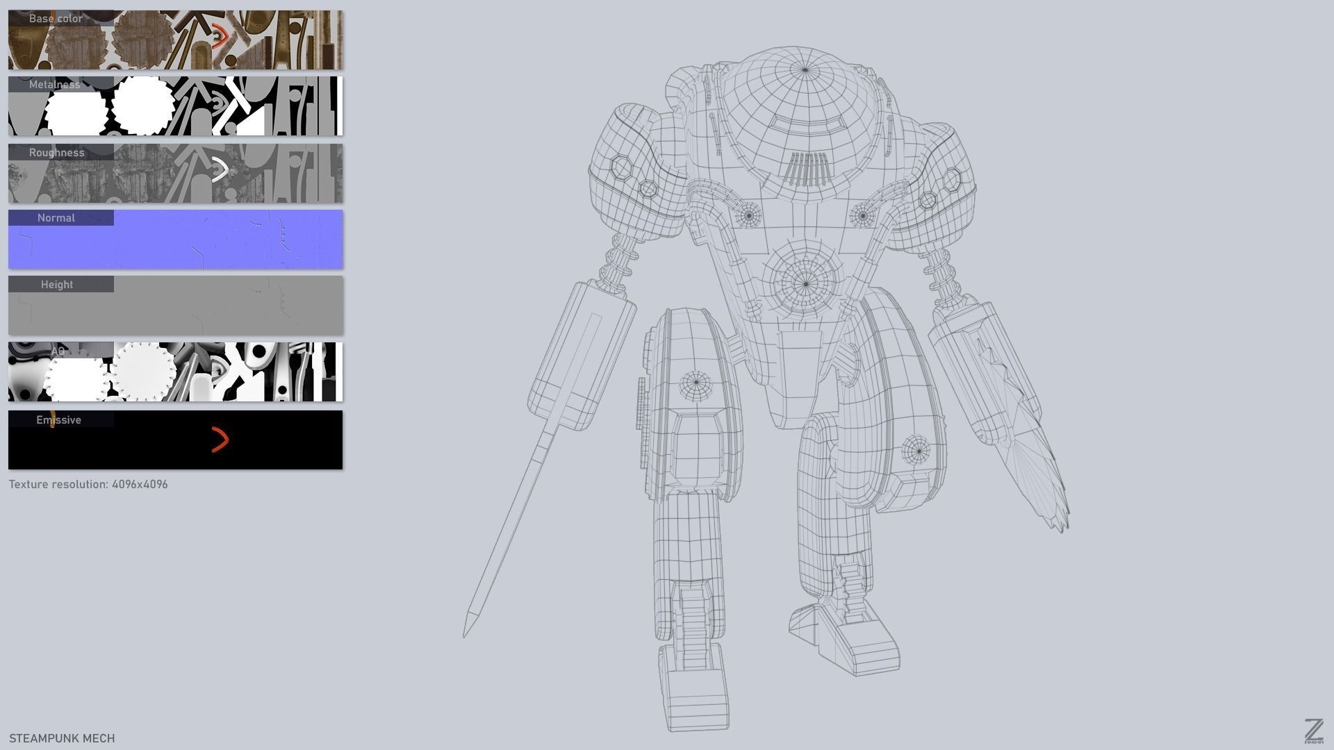 Steampunk mech Low-poly 3D model_3