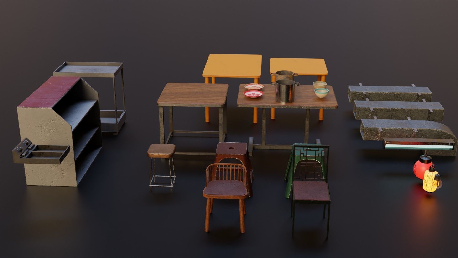 20 Downtown Japanese Restaurant Assest pack VOL01 Low-poly 3D model_1