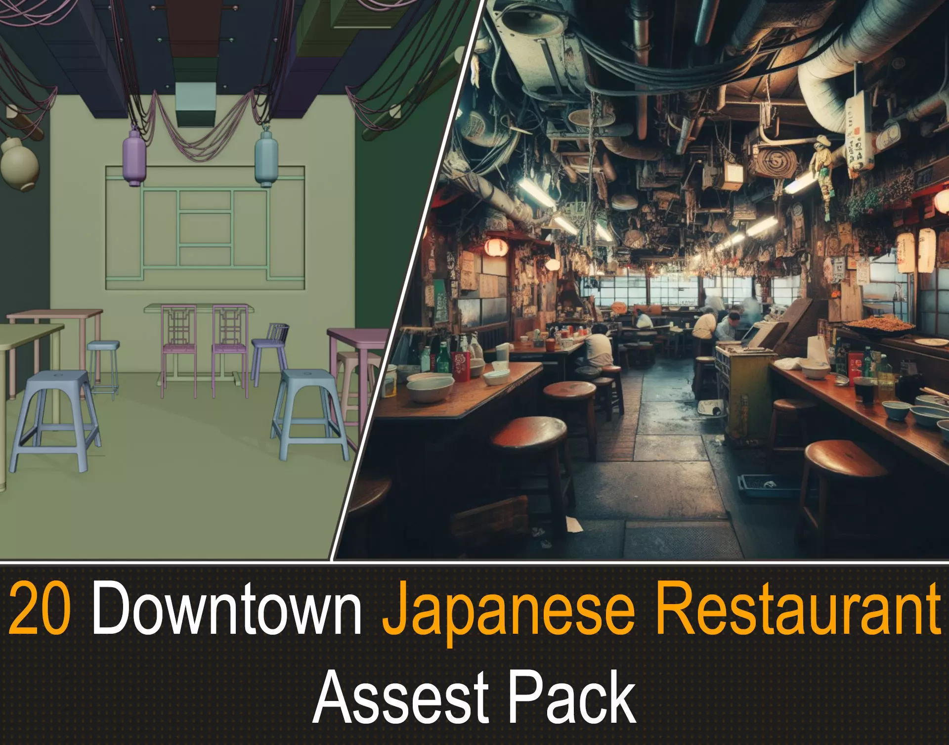 20 Downtown Japanese Restaurant Assest pack VOL01 Low-poly 3D model_0