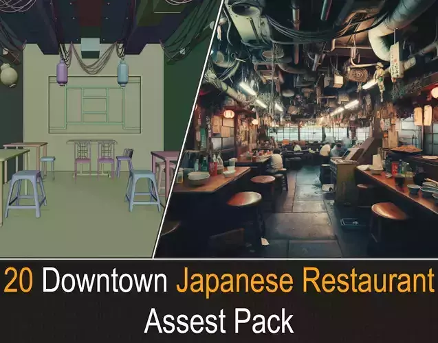 20 Downtown Japanese Restaurant Assest pack VOL01 Low-poly 3D model