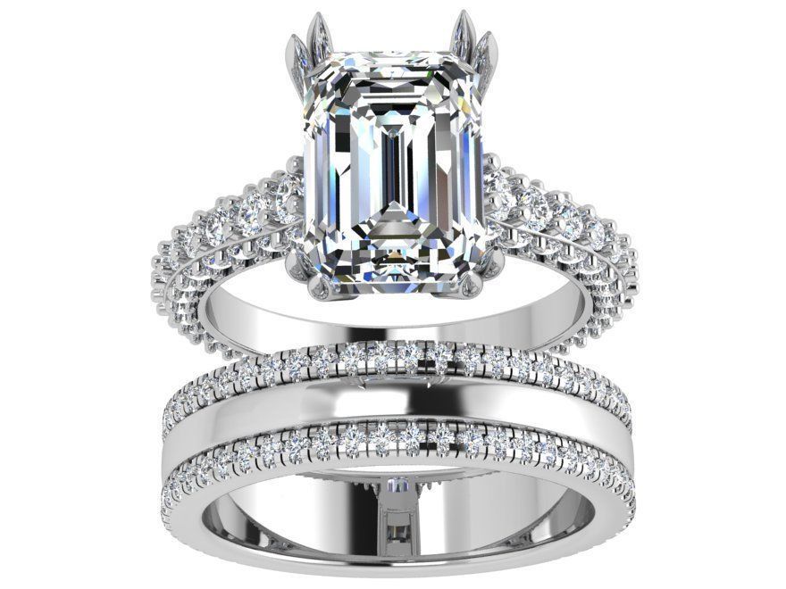 Emerald Ring Wedding Set 4472 3D print model_2