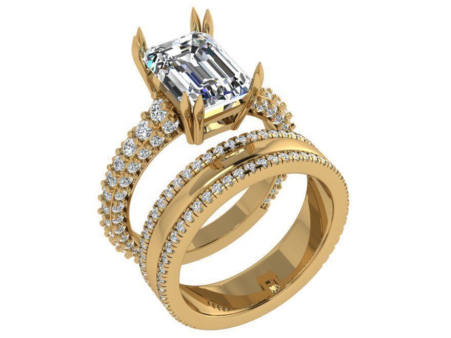 Emerald Ring Wedding Set 4472 3D print model_1