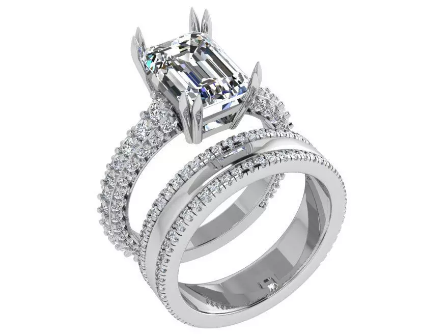 Emerald Ring Wedding Set 4472 3D print model_0