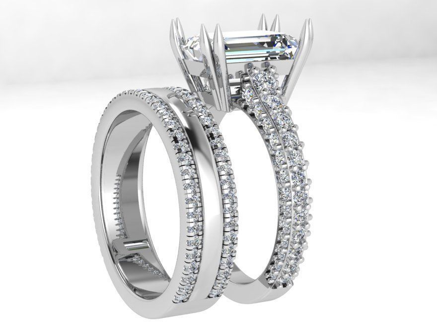 Emerald Ring Wedding Set 4472 3D print model_3