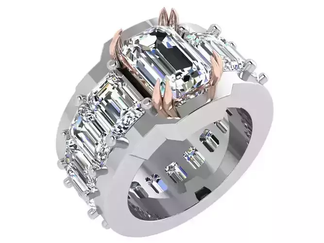 Emerald Cut Diamond Wide Ring 4476