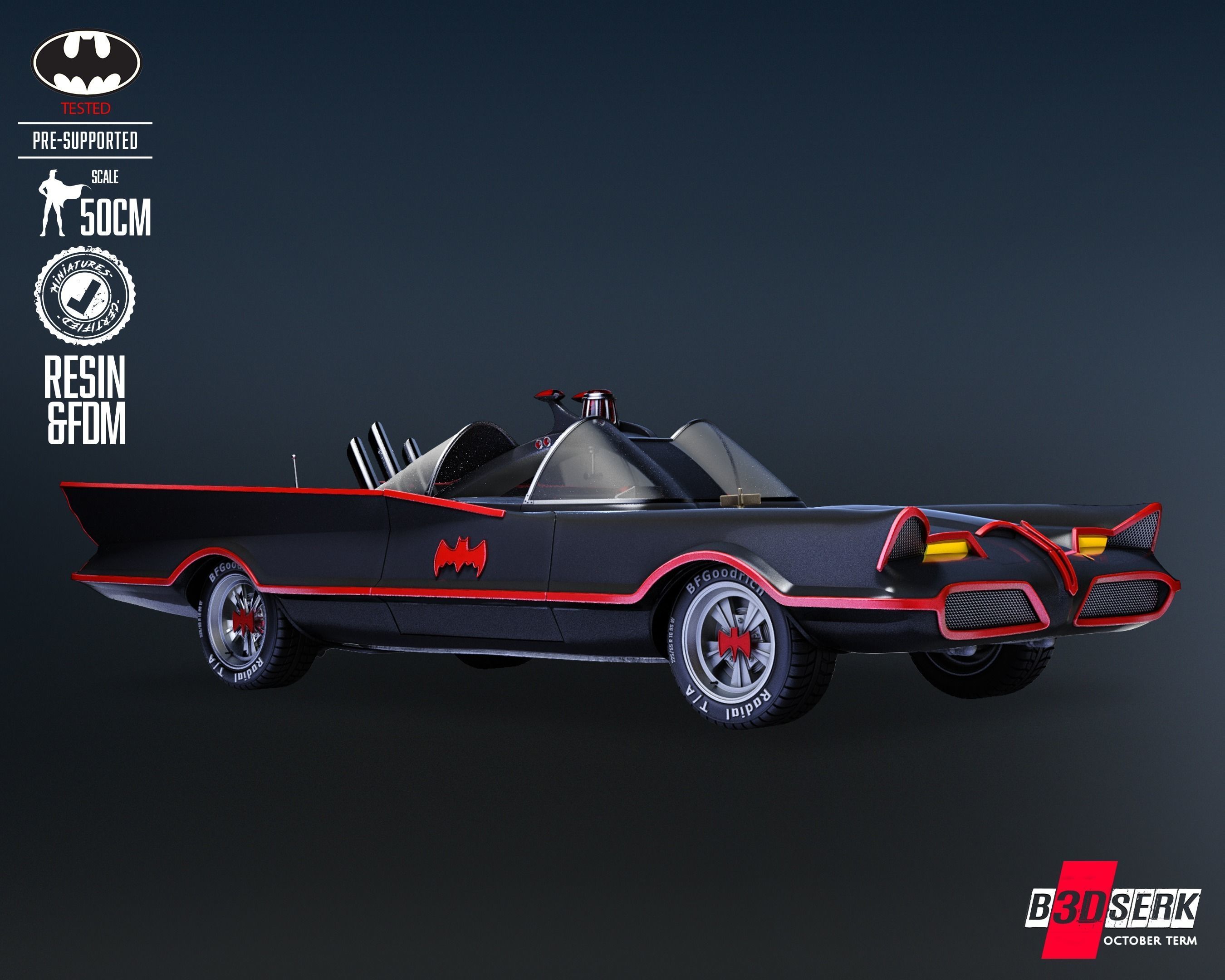 B3DSERK Batmobile Adam West Sculpture Tested for 3D printing 3D print model_2