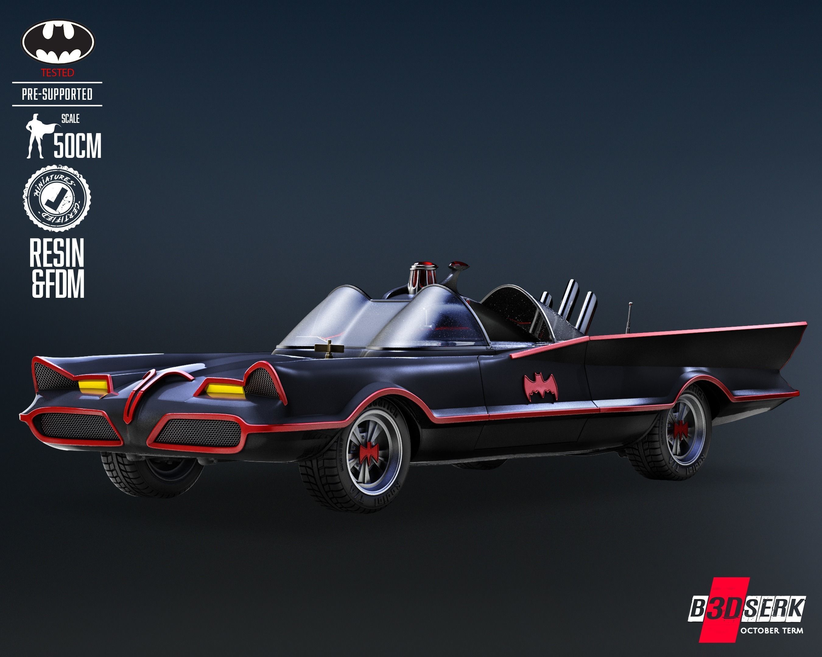 B3DSERK Batmobile Adam West Sculpture Tested for 3D printing 3D print model_5