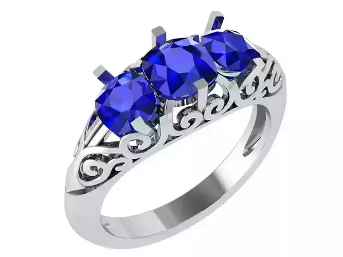 Three Stone Engraving Ring 4478