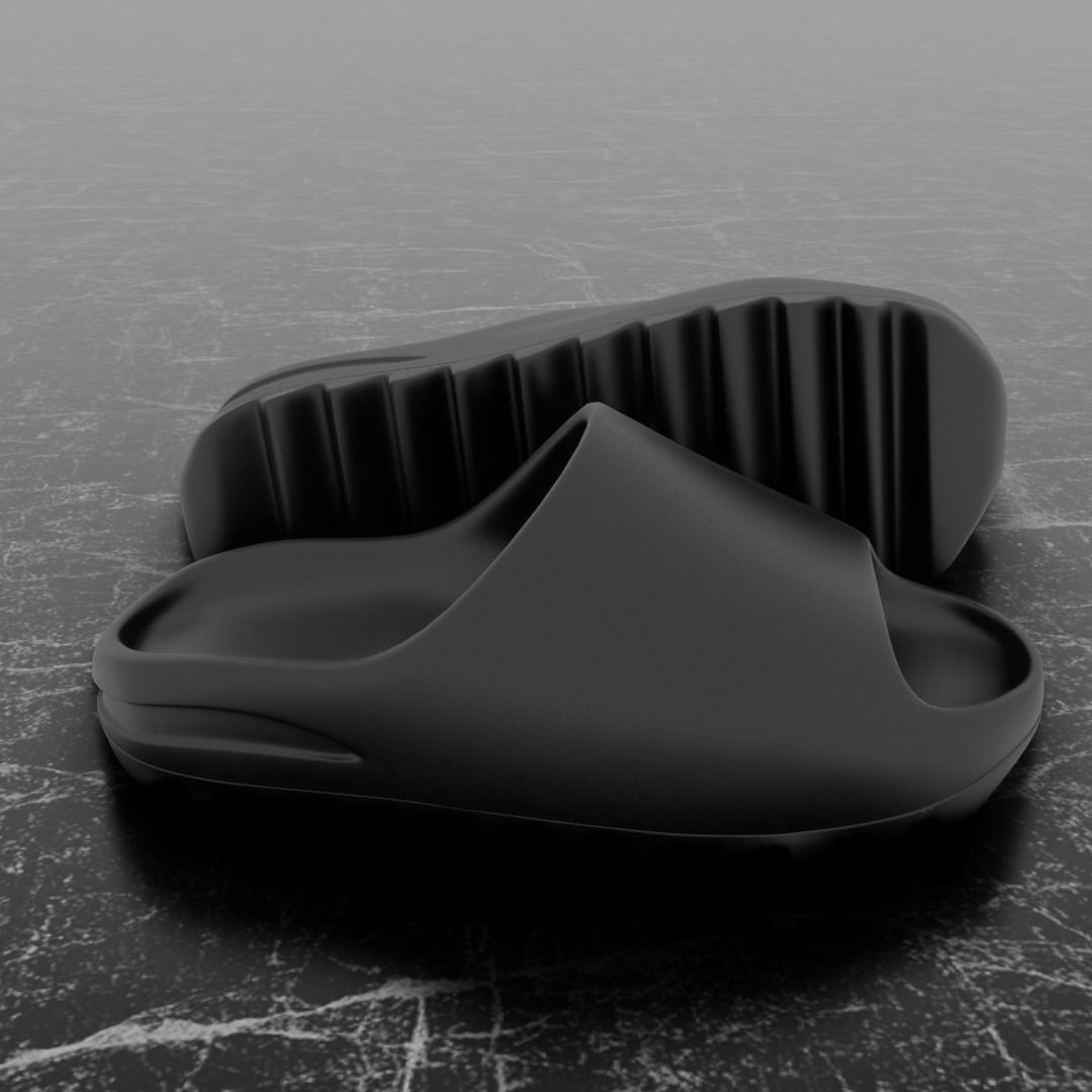 ADIDAS YEEZY SLIPPER - BLACK Low-poly 3D model_4