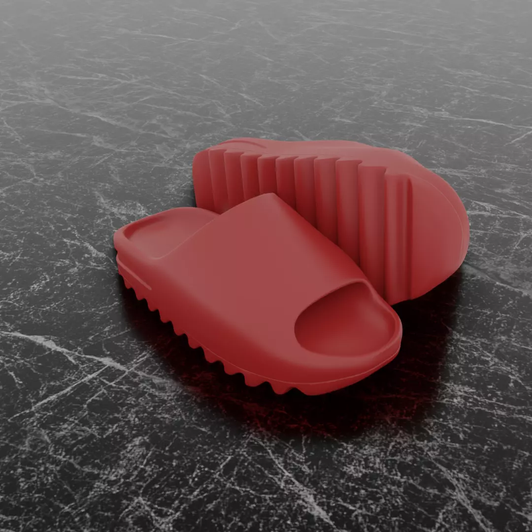 ADIDAS YEEZY SLIPPER - RED Low-poly 3D model_0