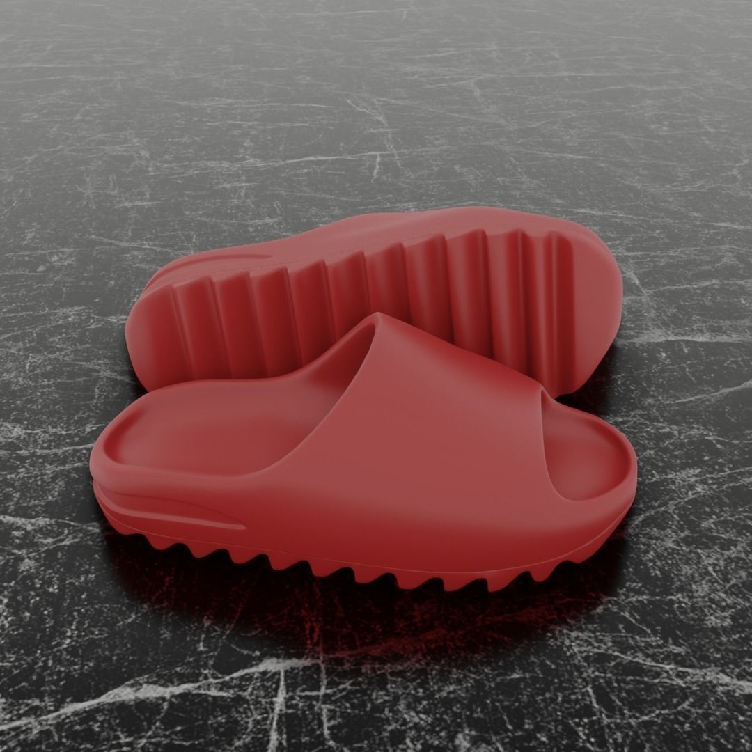 ADIDAS YEEZY SLIPPER - RED Low-poly 3D model_4
