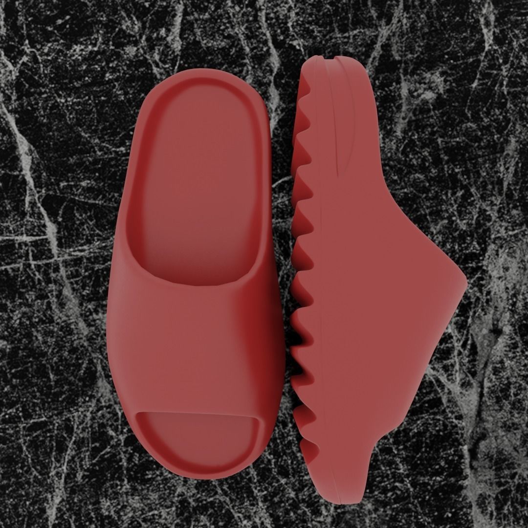 ADIDAS YEEZY SLIPPER - RED Low-poly 3D model_2