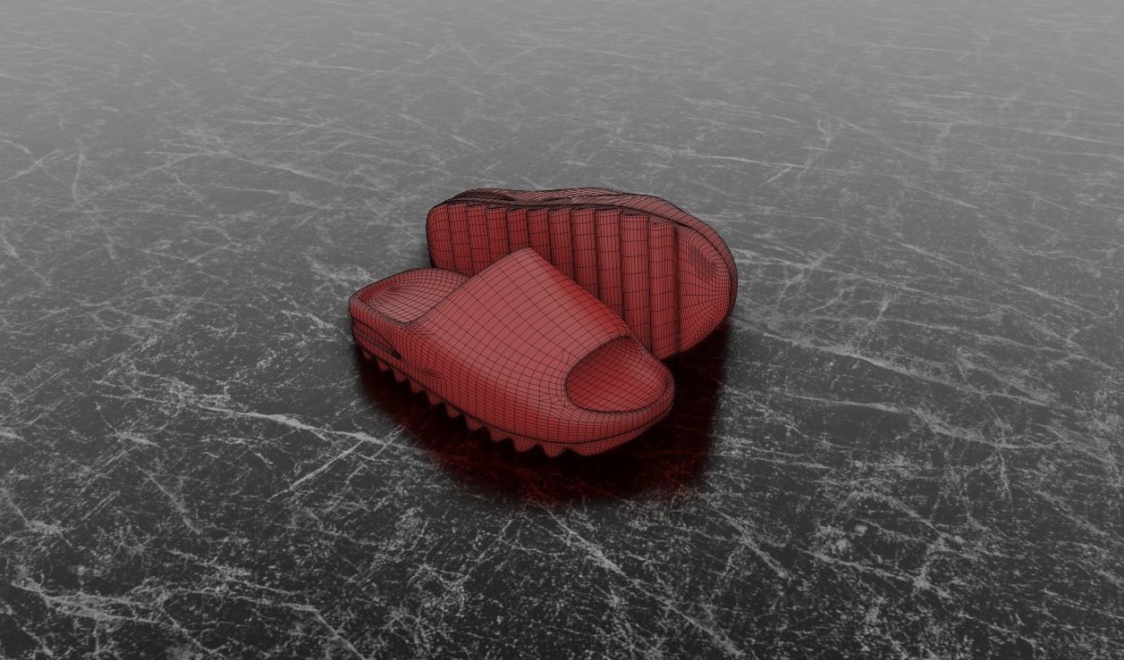 ADIDAS YEEZY SLIPPER - RED Low-poly 3D model_10