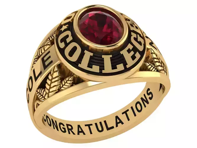 Personalized Class Ring 18- Oval Stone and Nature Leafs Size 7