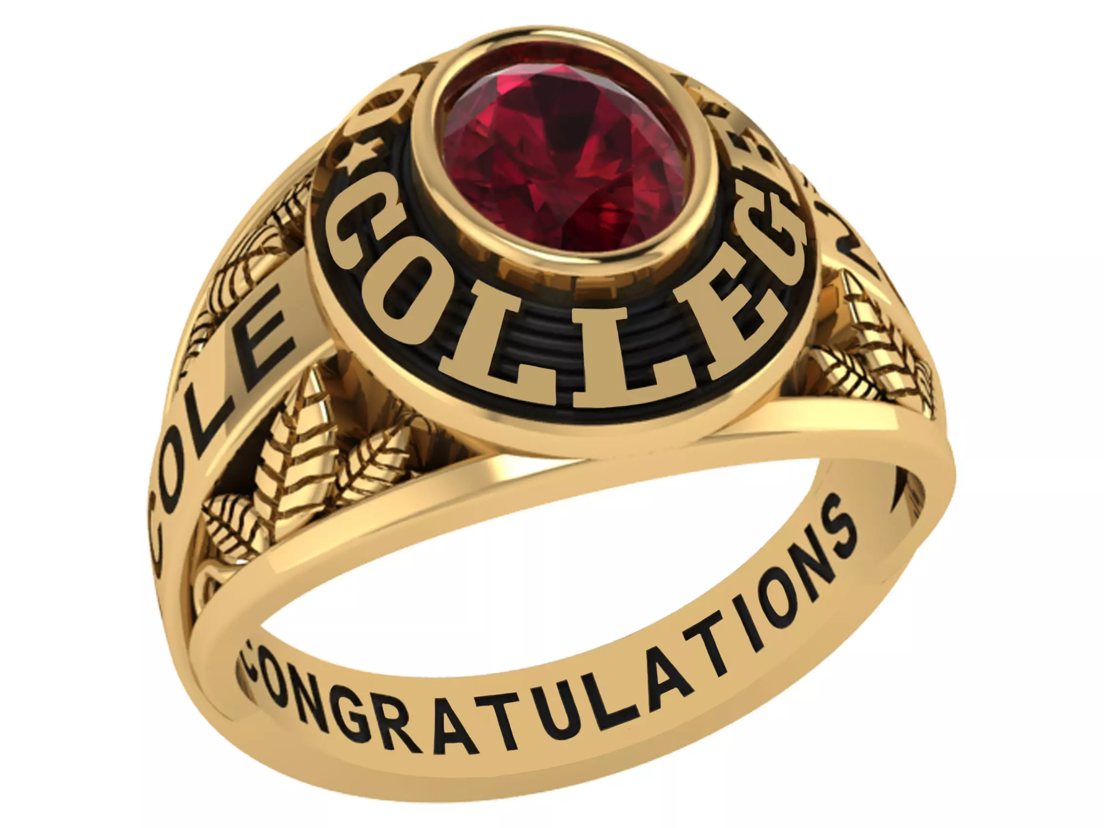 Personalized Class Ring 18- Oval Stone and Nature Leafs Size 7 3D print model_0