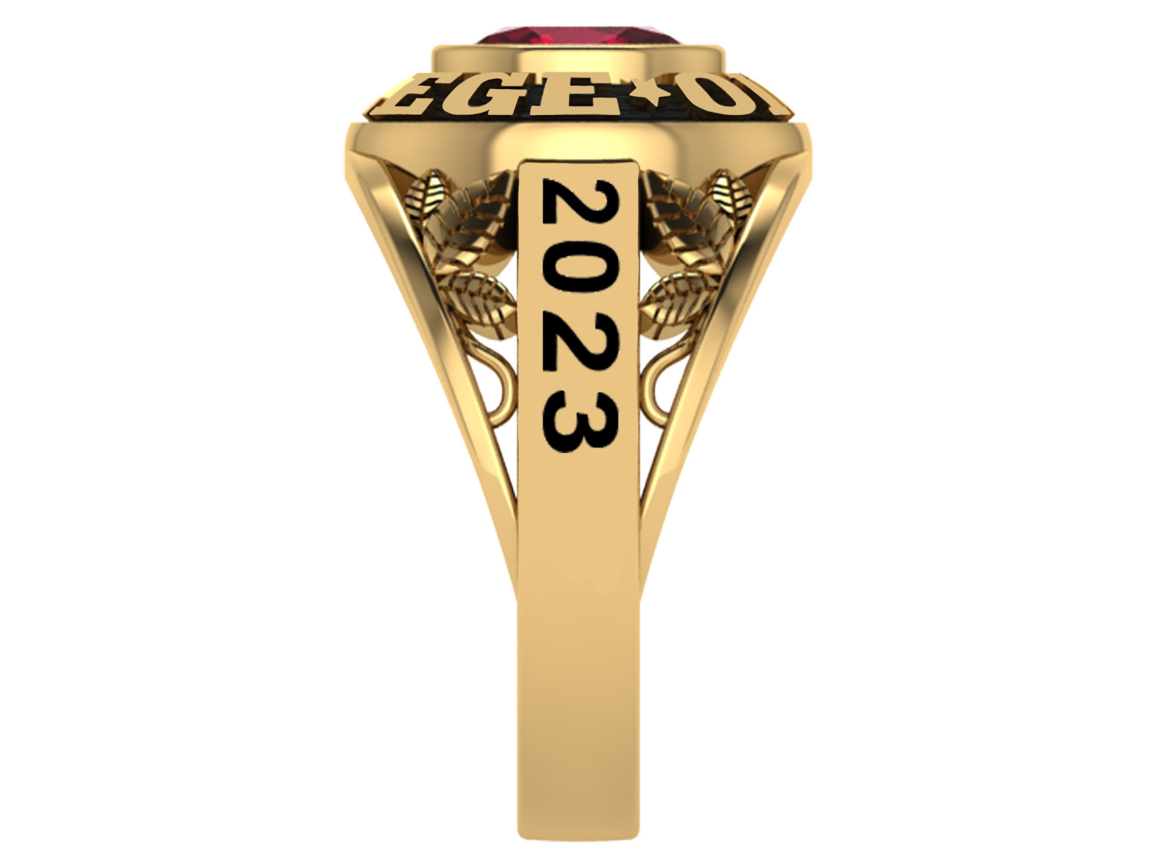 Personalized Class Ring 18- Oval Stone and Nature Leafs Size 7 3D print model_2