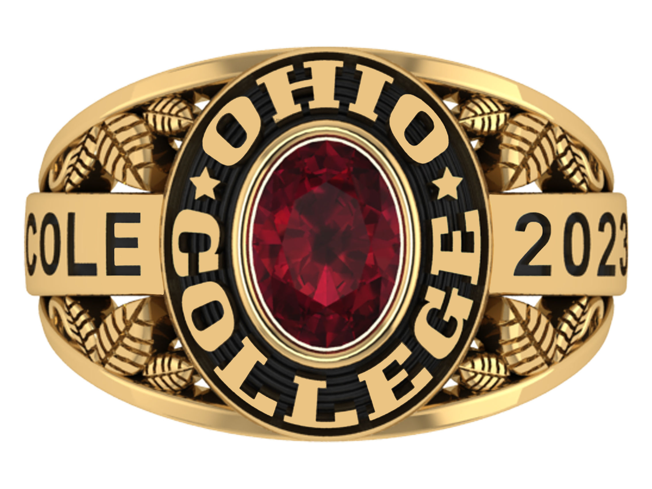 Personalized Class Ring 18- Oval Stone and Nature Leafs Size 7 3D print model_1