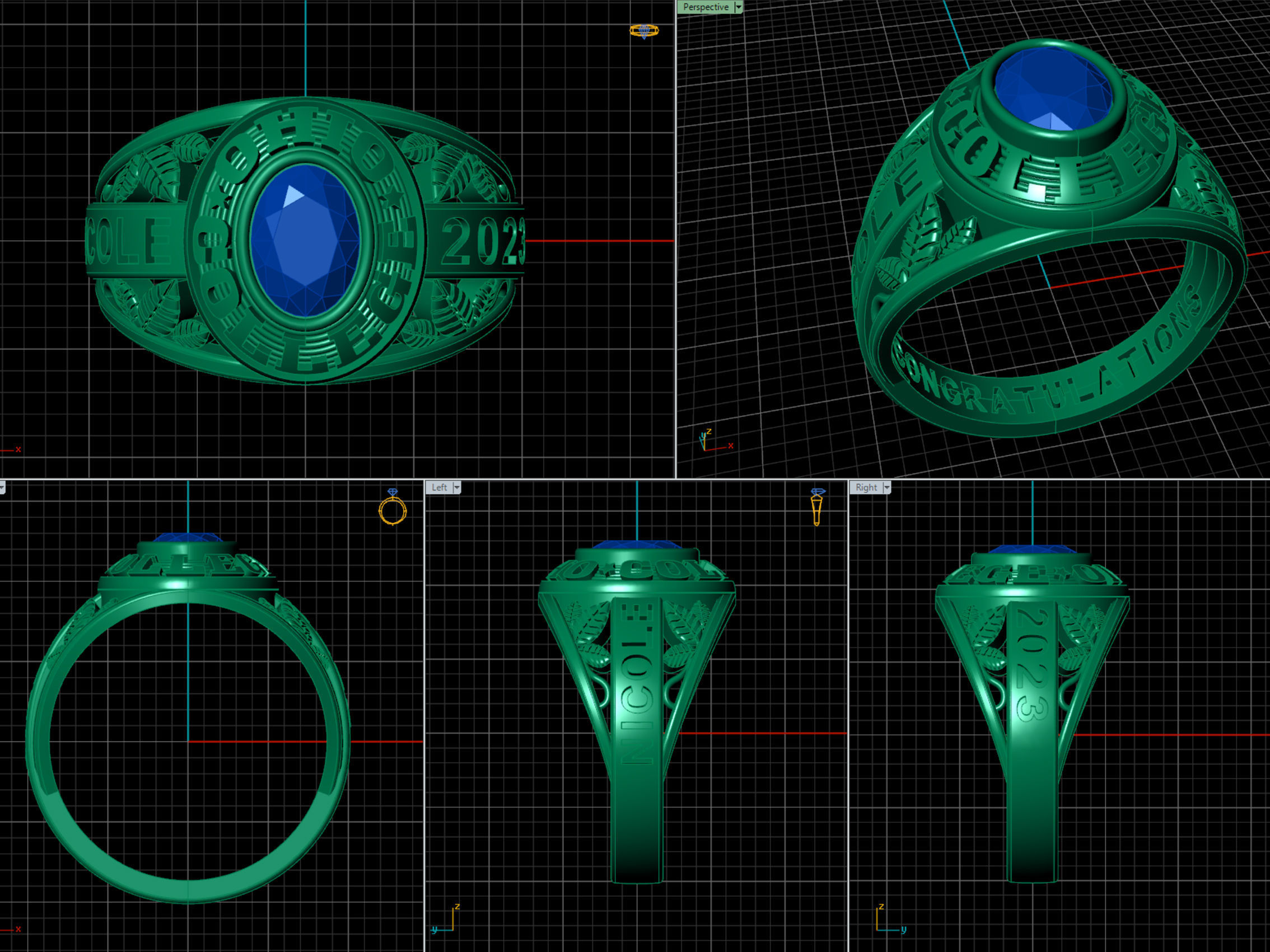 Personalized Class Ring 18- Oval Stone and Nature Leafs Size 7 3D print model_5