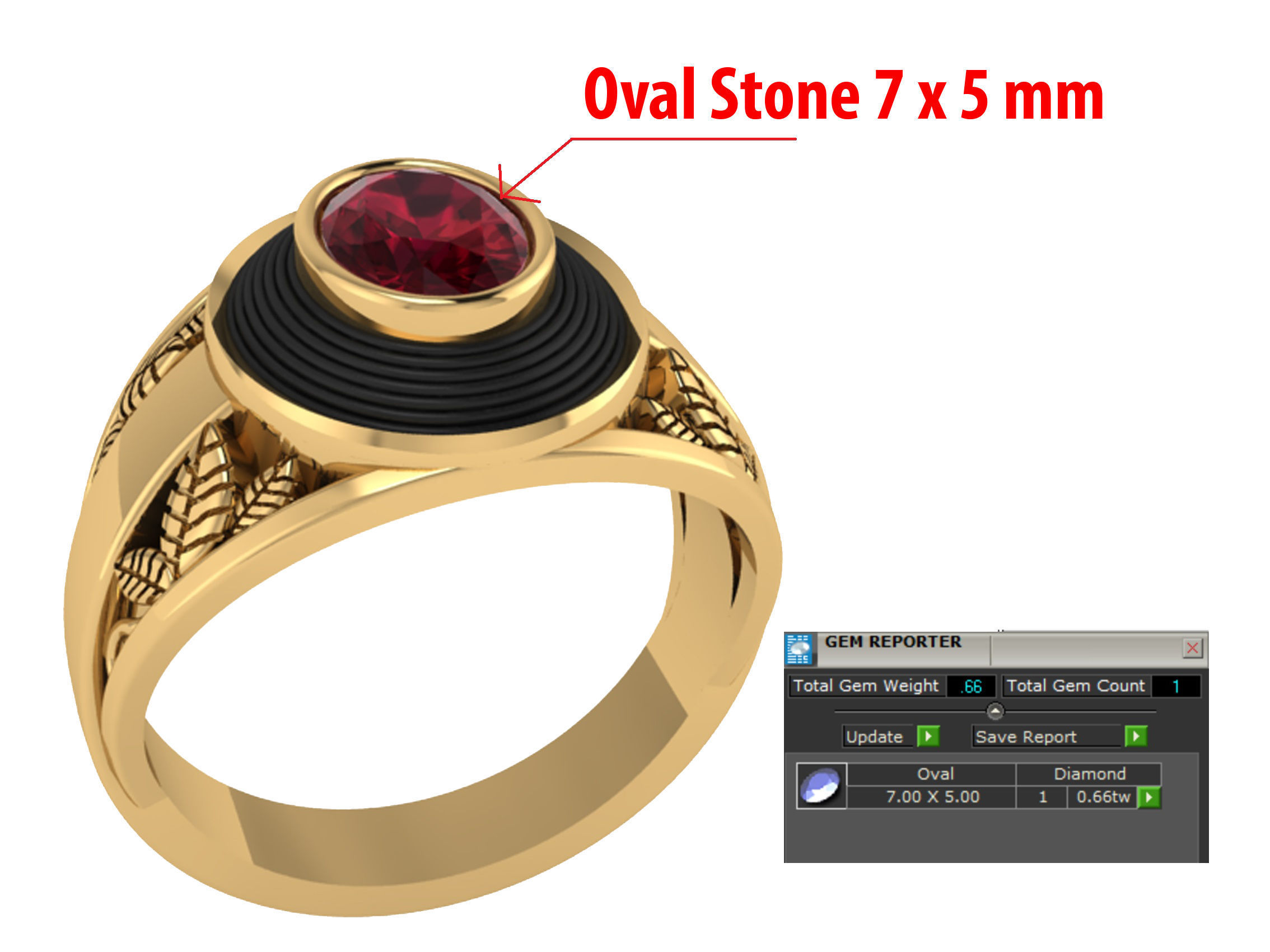 Personalized Class Ring 18- Oval Stone and Nature Leafs Size 7 3D print model_6