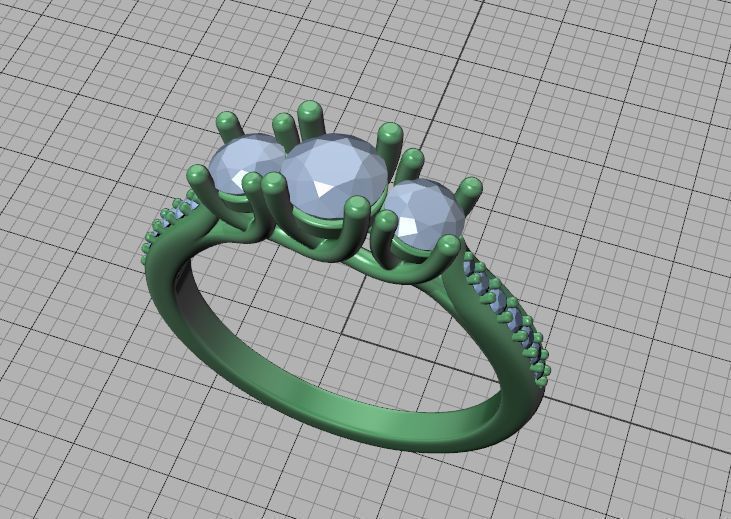 3 diamond Solitaire Trellis Engagement Ring 3Dprint model 3D print model_34