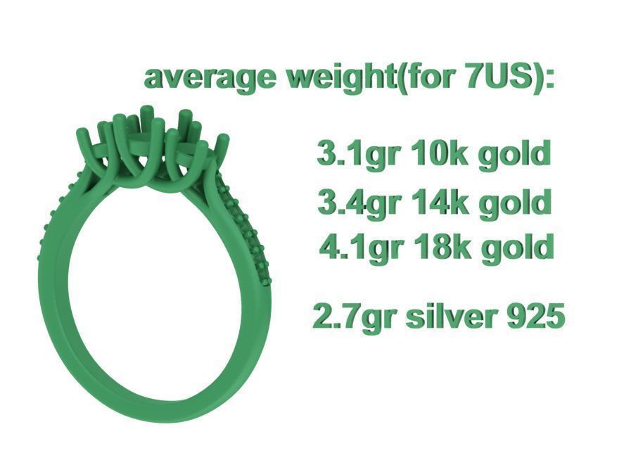 3 diamond Solitaire Trellis Engagement Ring 3Dprint model 3D print model_12