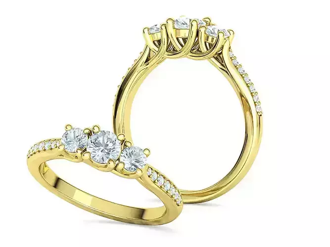 3 diamond Solitaire Trellis Engagement Ring 3Dprint model 3D print model