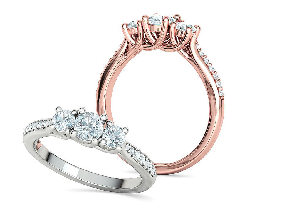 3 diamond Solitaire Trellis Engagement Ring 3Dprint model 3D print model_4