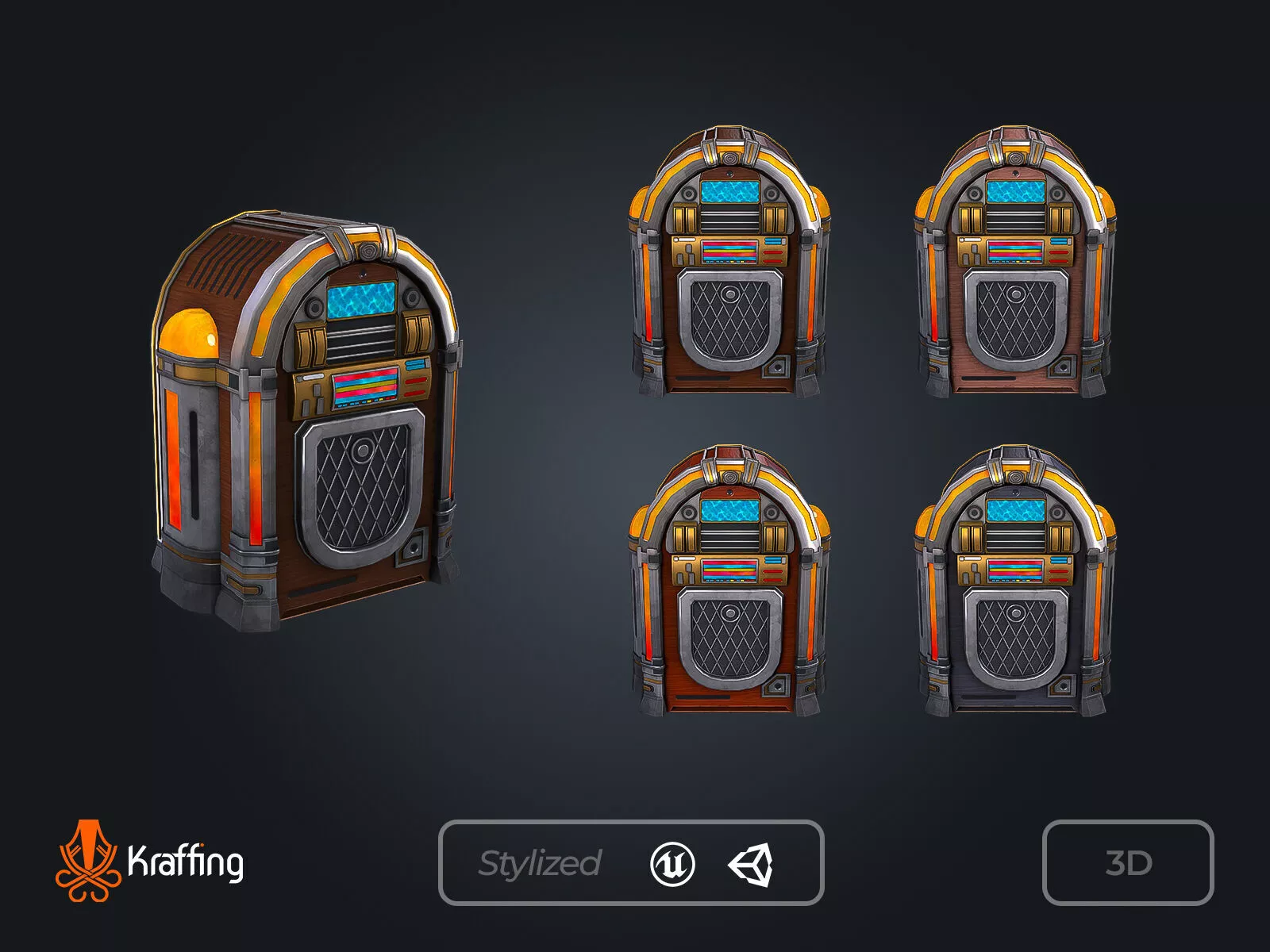 Jukebox V1 Vintage Music Low-poly 3D model