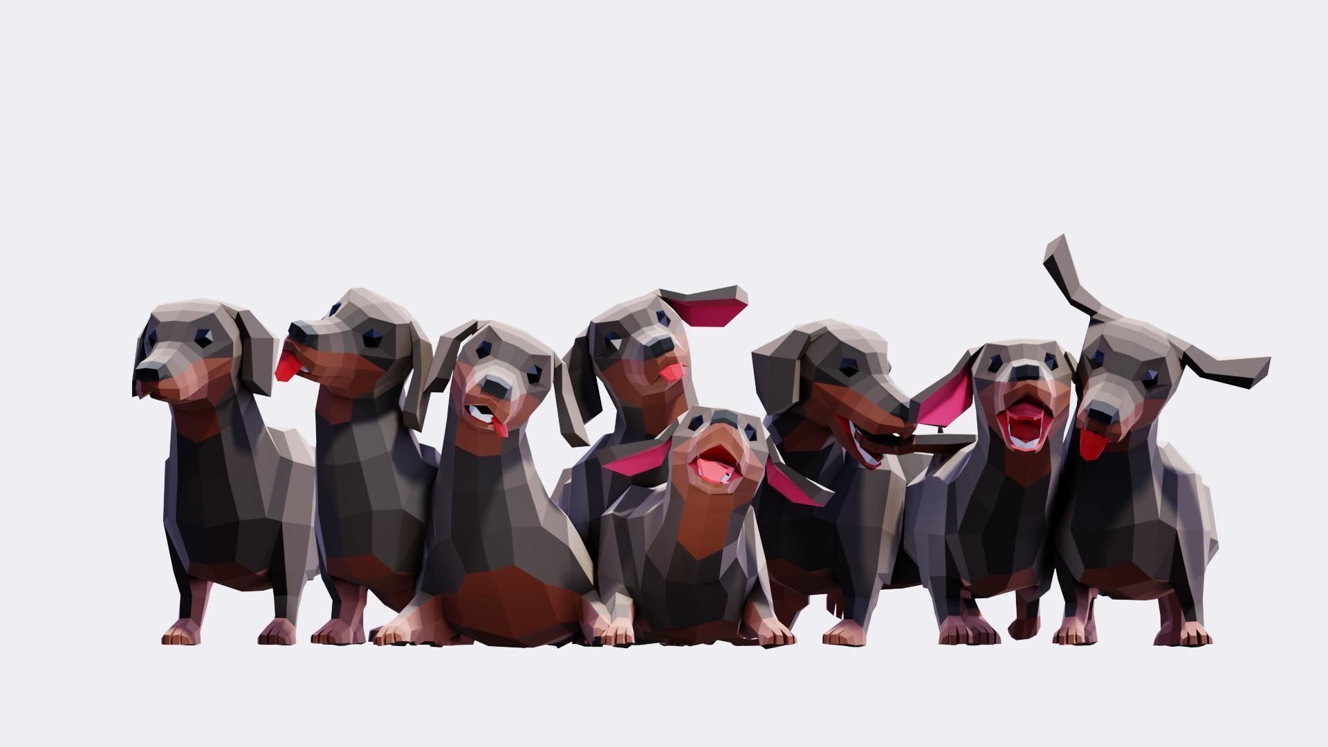 Dachshund Dogs Low-poly 3D model_7