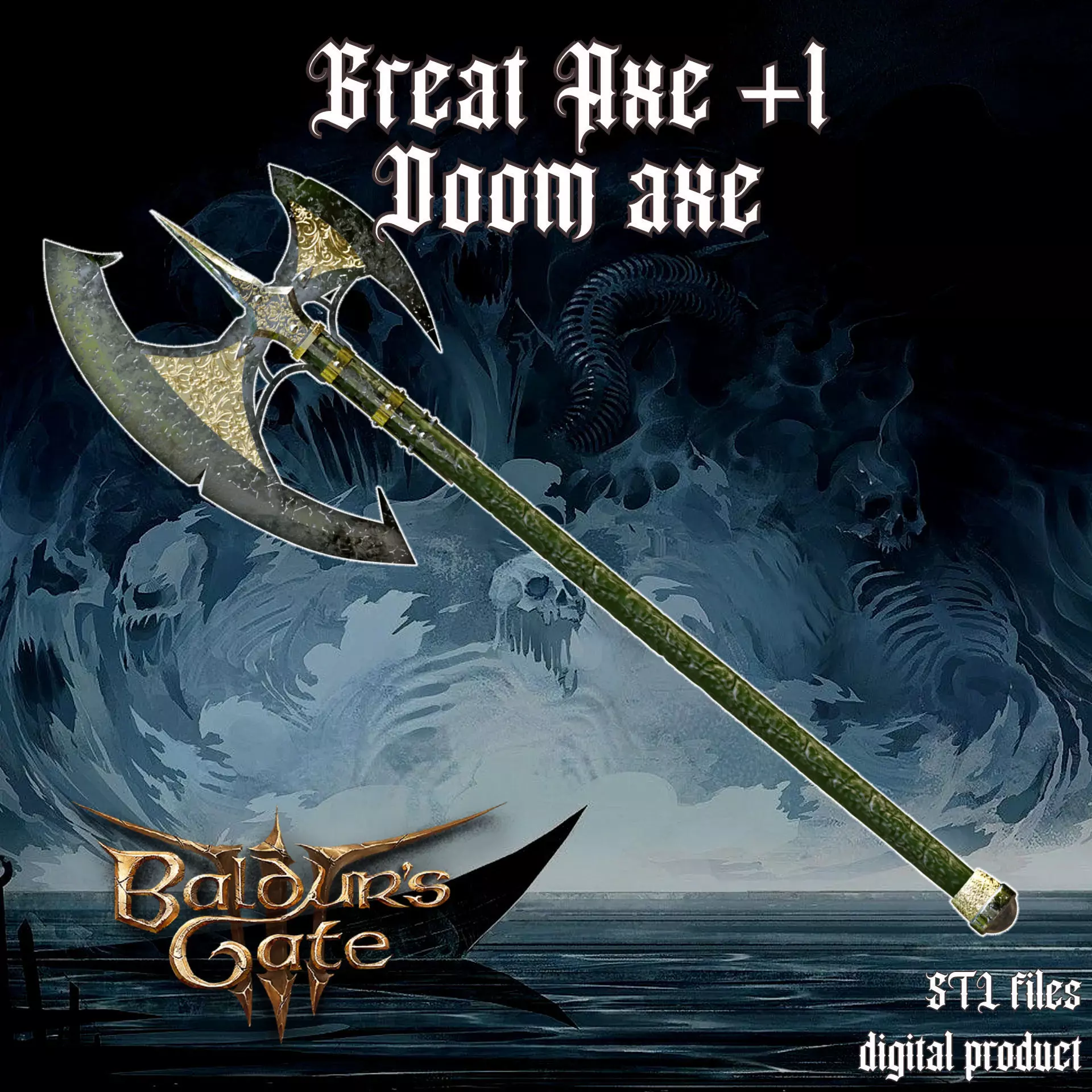 Fantasy Bloodsoaked Great Axe Baldurs Gate 3 3D print model_0