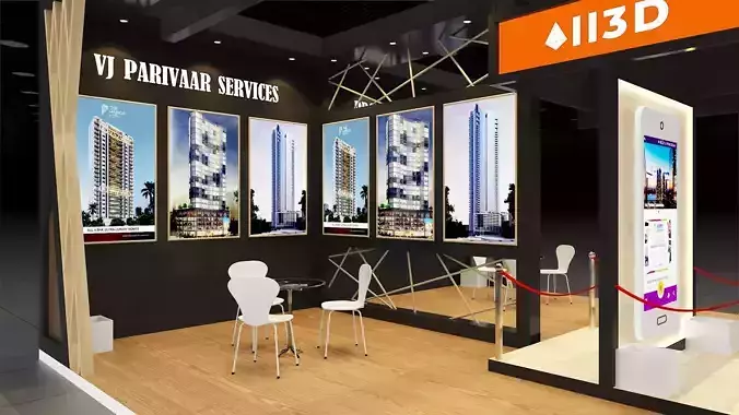 Exhibition Stand Stall Three Side Open 7X7 3D model