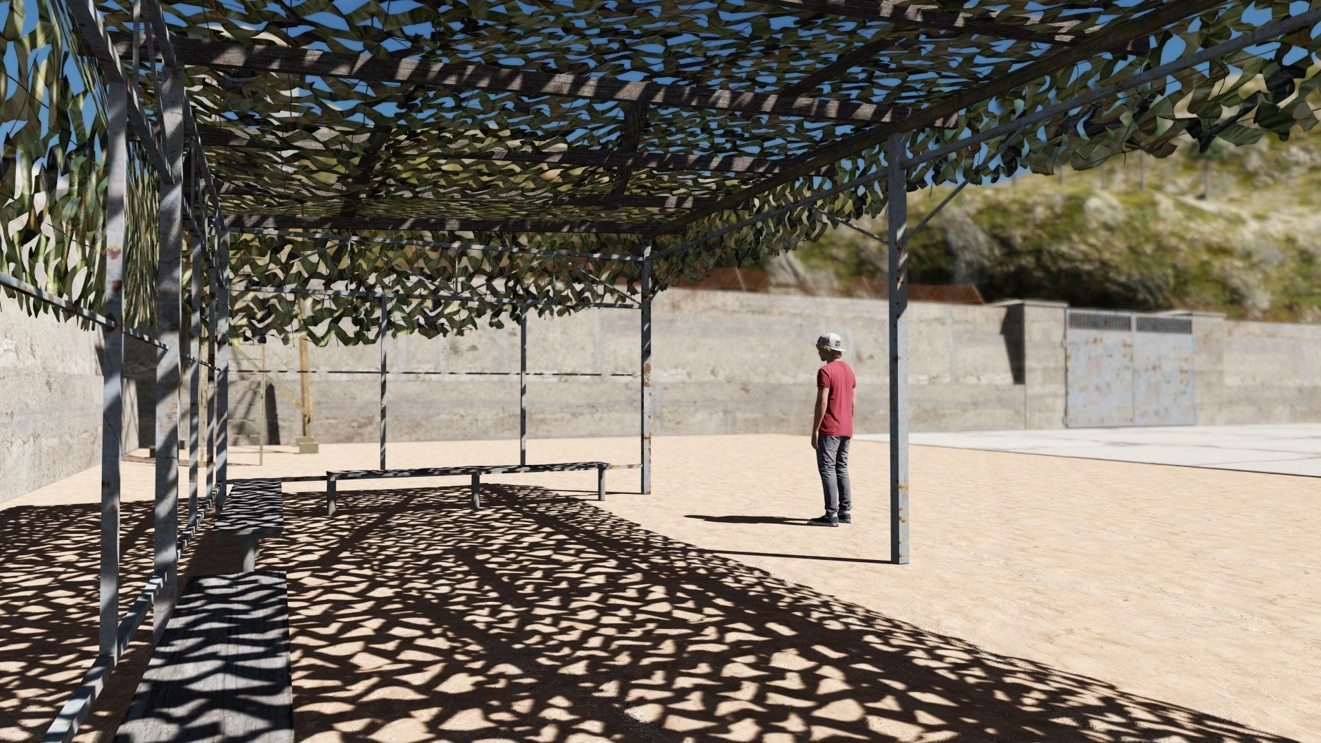 canopy with camouflage net Low-poly 3D model_3