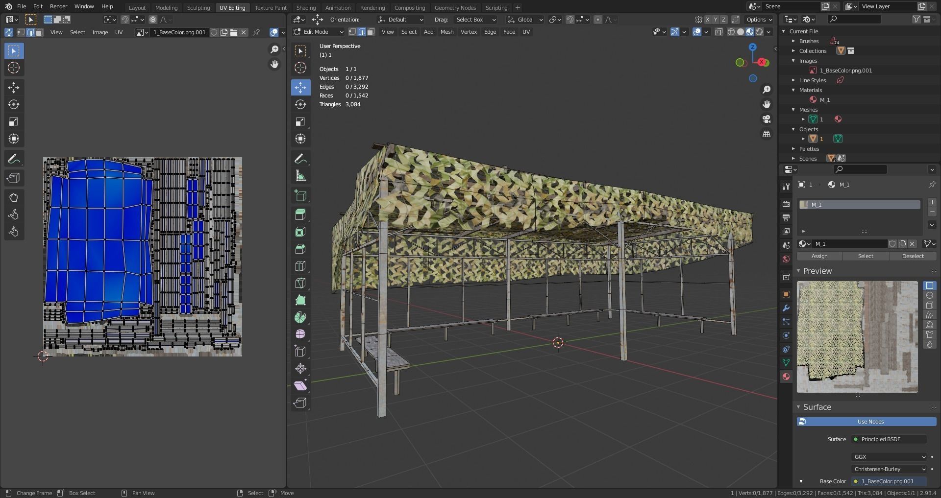 canopy with camouflage net Low-poly 3D model_16