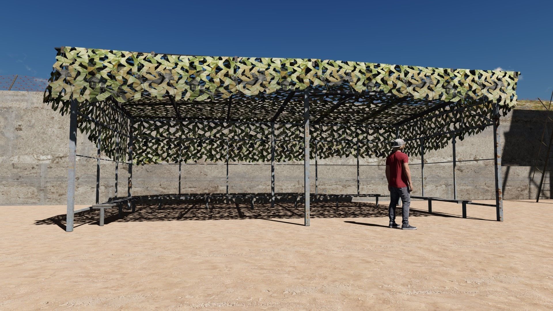 canopy with camouflage net Low-poly 3D model_2