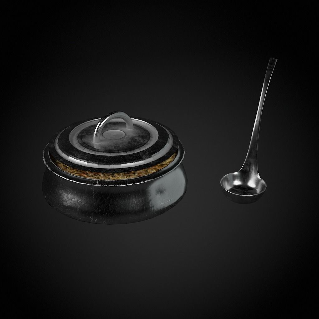cauldron and scoop Low-poly 3D model_1
