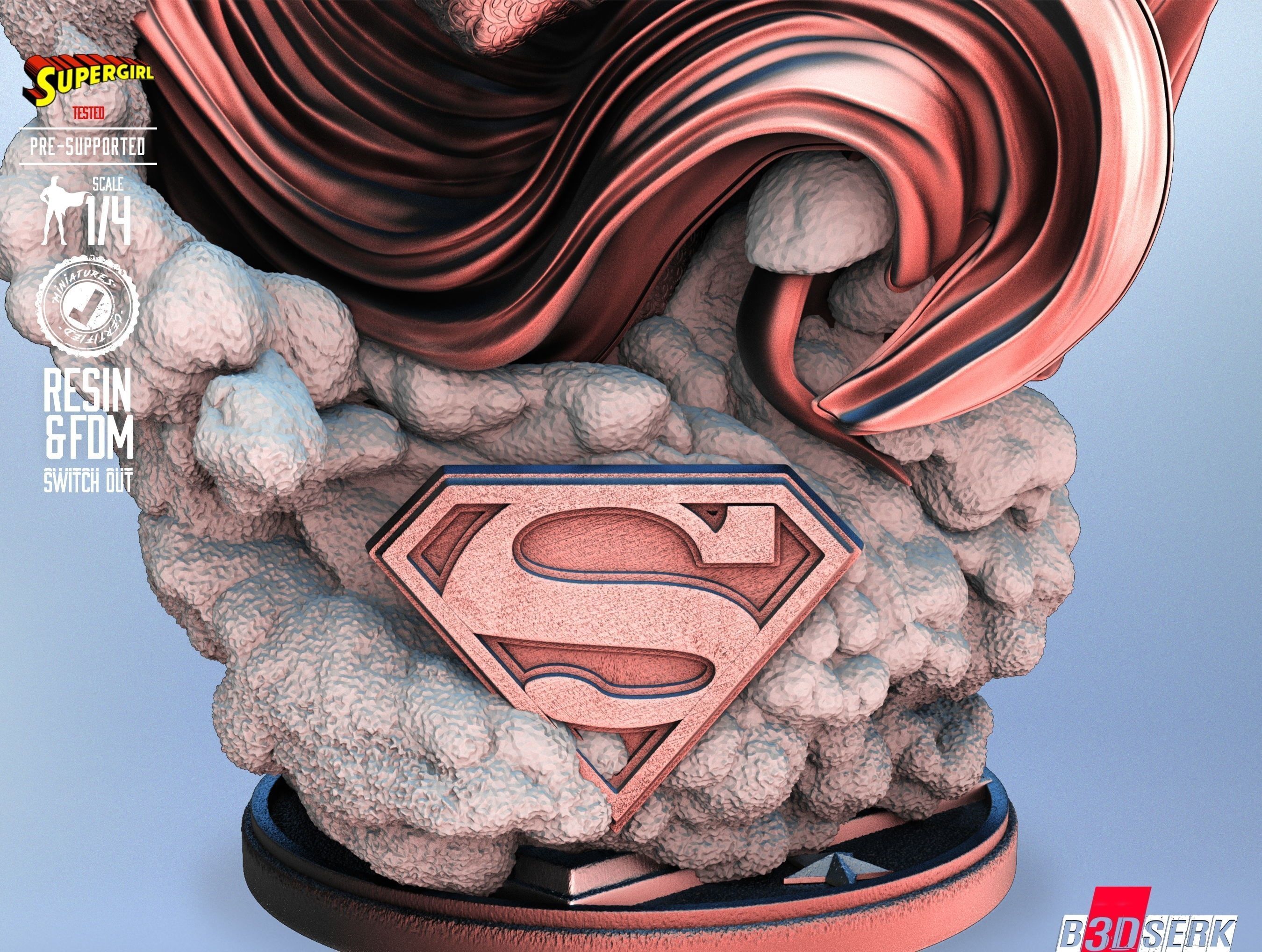 B3DSERK Super Girl BustTested for 3D printing 3D print model_35