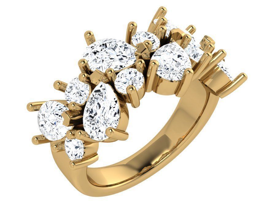 Pear and Round Cut Diamond Ring 4505 3D print model_1