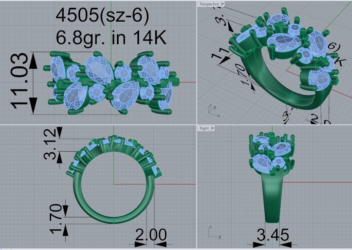 Pear and Round Cut Diamond Ring 4505 3D print model_5